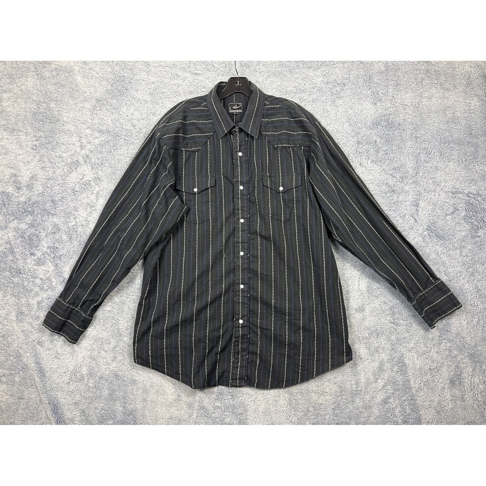 Roper Mens 2XL Black Striped Western Shirt Pearl Snap Embroidered Yoke